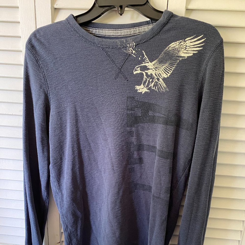 American Eagle Men's Dark Blue Long Sleeve Shirt, S